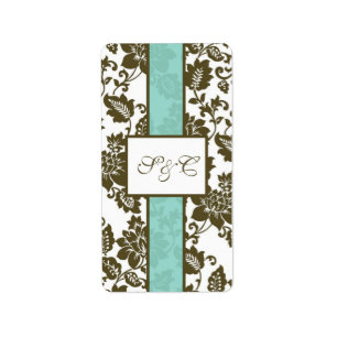 Brown/Blue Floral Damask Wedding Candy Wrapper Label