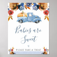 Brown Blue Floral Little Pumpkin Truck Baby Shower