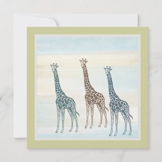 Brown Blue Giraffes Baby Shower Invitation (Front)