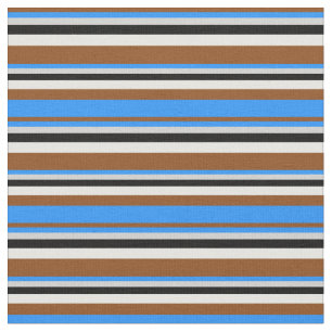 Brown, Blue, Light Grey, Black & Mint Cream Lines Fabric