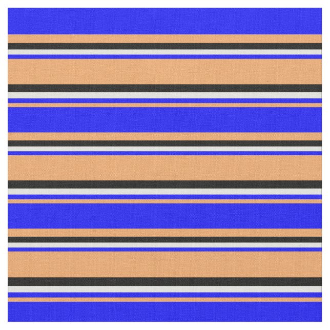Brown, Blue, Light Yellow & Black Coloured Lines Fabric (Close Up)
