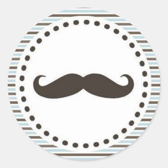 Brown & Blue Moustache Baby Shower Sticker (Front)