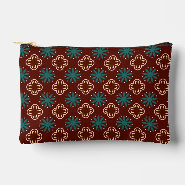 Brown Blue Pattern Accessory Pouch (Front)