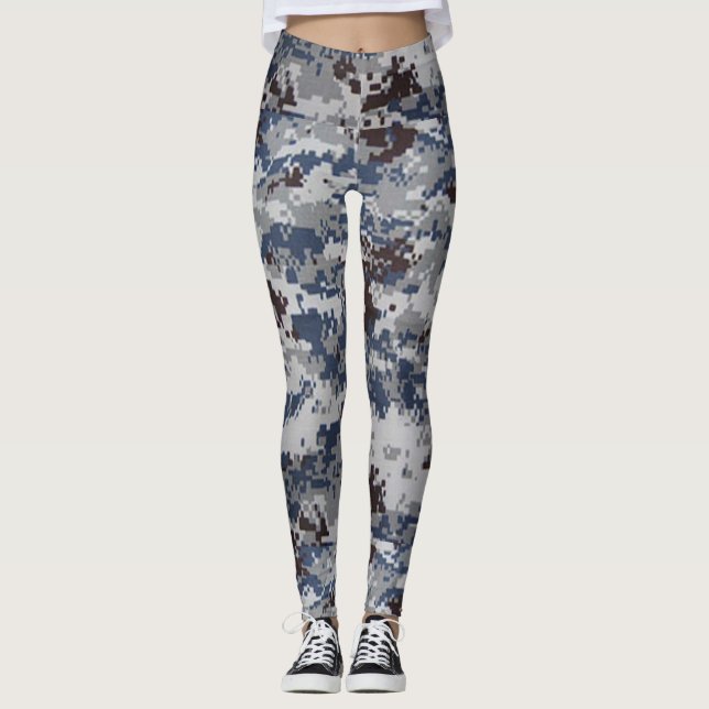 Brown Blue Pattern Camouflage Women Leggings (Front)