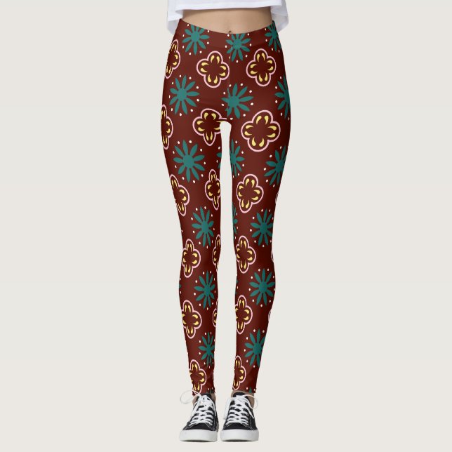 Brown Blue Pattern Leggings (Front)