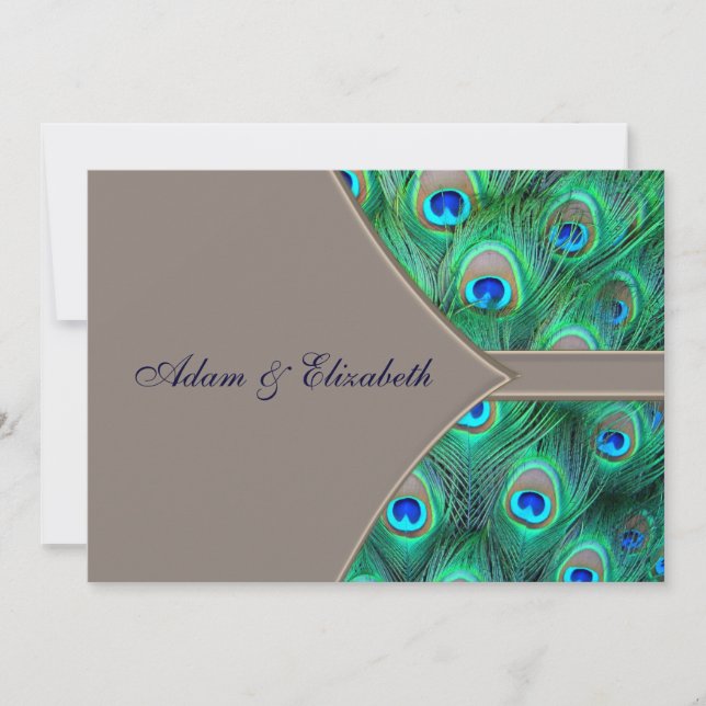 Brown Blue Peacock Wedding Invitations (Front)