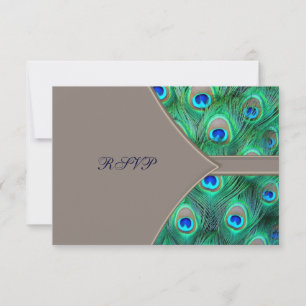 Brown Blue Peacock Wedding RSVP