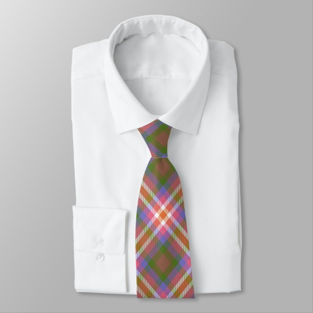 Brown, Blue, Pink & White Tarten Men's Tie (Tied)
