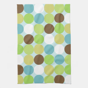 Brown blue polka dots tea towel