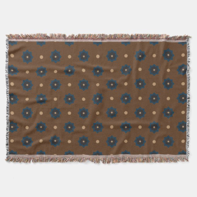 Brown Blue Rub El Hizb Pattern Throw Blanket (Front)