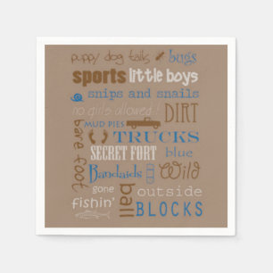 Brown Blue Snipe and Snails Boy Baby Shower Napkin