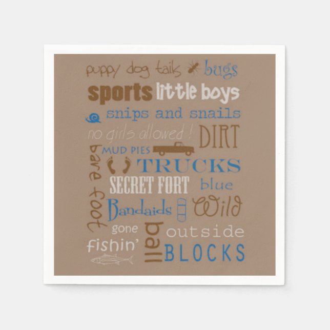 Brown Blue Snipe and Snails Boy Baby Shower Napkin (Front)