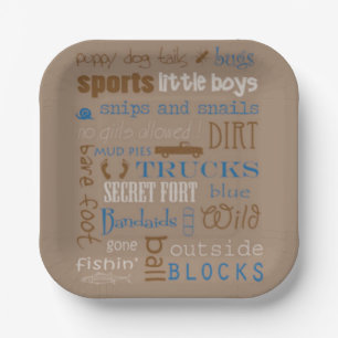 Brown Blue Snipe and Snails Boy Baby Shower Paper Plate