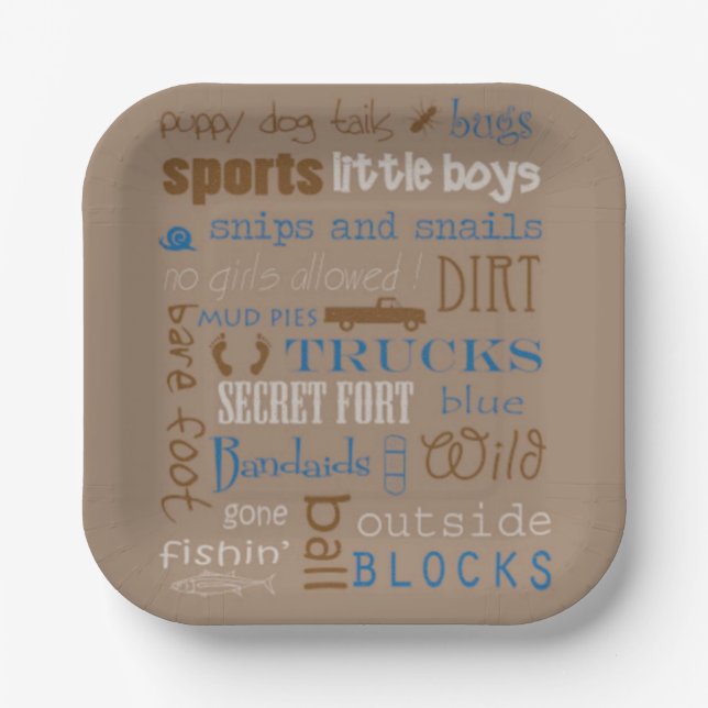 Brown Blue Snipe and Snails Boy Baby Shower Paper Plate (Front)