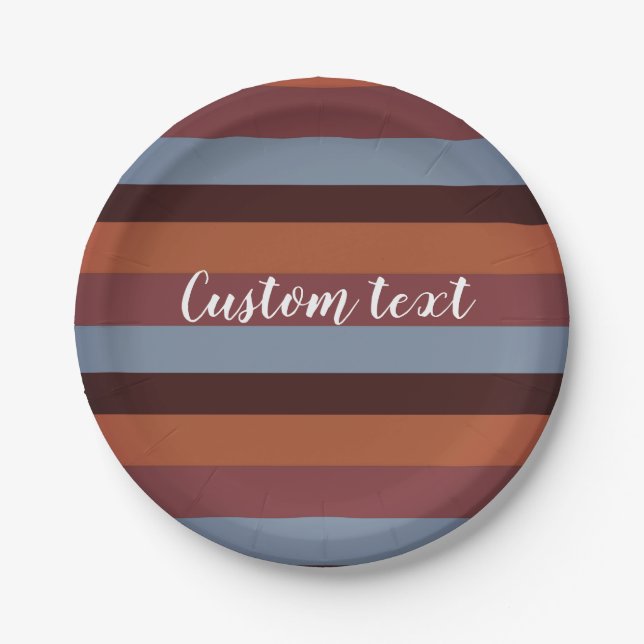 Brown & Blue Stripes Paper Plate (Front)