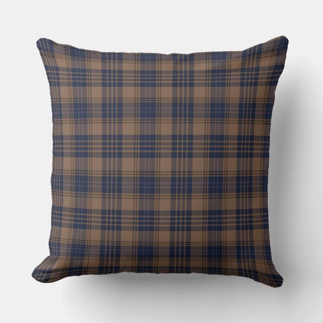 Brown Blue Tartan Plaid Rustic Pattern Cushion (Front)