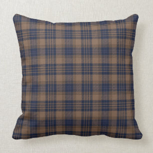 Brown Blue Tartan Plaid Rustic Pattern Cushion