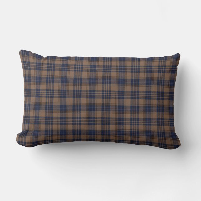Brown Blue Tartan Plaid Rustic Pattern Lumbar Cushion (Front)