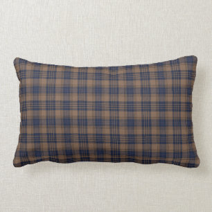 Brown Blue Tartan Plaid Rustic Pattern Lumbar Cushion