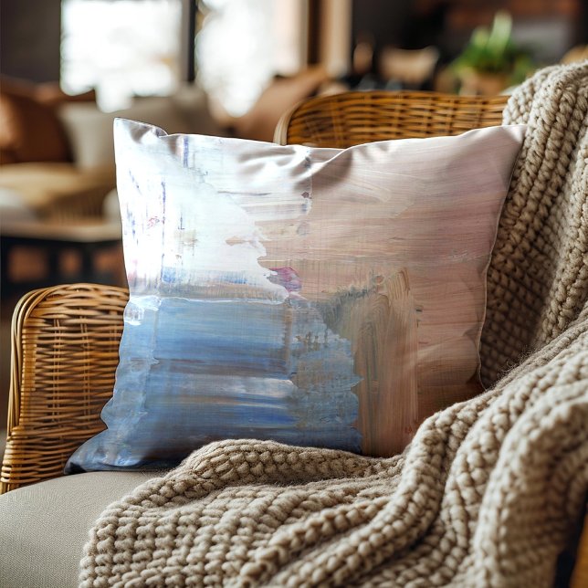 Brown Blue White Abstract Artistic Cushion ( Brown and blue abstract art pillow)