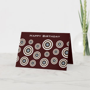 Brown Blue & White Retro Circles Birthday Card