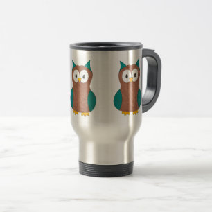 Brown Blue Wise Owl Eyes Cartoon Bird Animal Travel Mug