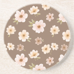 Brown Blush Cream Floral Coaster