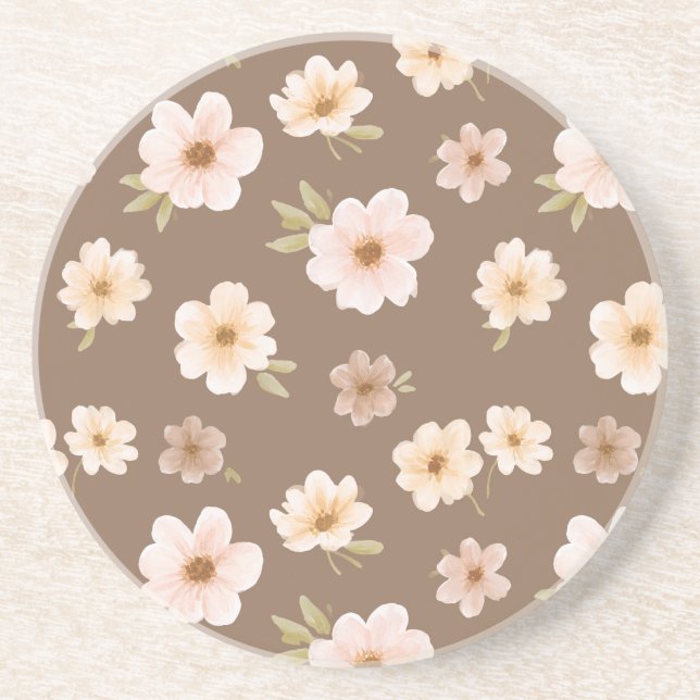 Brown Blush Cream Floral Coaster (Front)