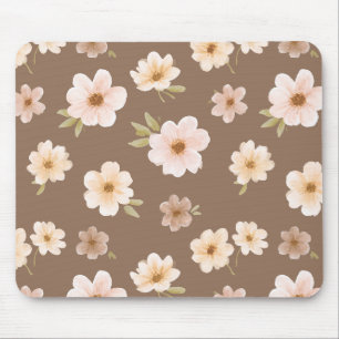 Brown Blush Cream Floral Mouse Mat