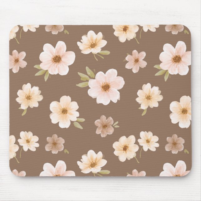 Brown Blush Cream Floral Mouse Mat (Front)