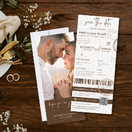 Brown Boarding Pass Destination Photo Wedding Invitation