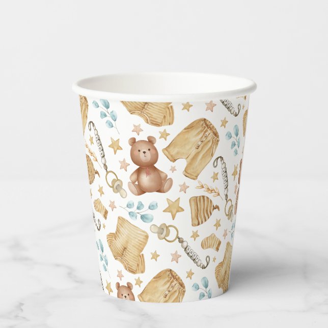 Brown Boho Baby Clothes Baby Shower Paper Cups (Back)