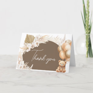 Brown Boho Bear Balloon Baby Shower Thank You Card