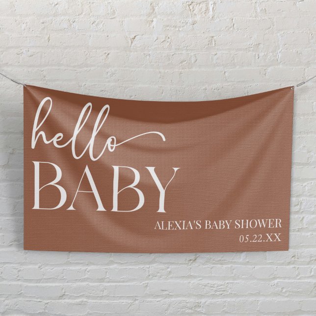 Brown Boho Bohemian Hello Baby Baby Shower Banner (Creator Uploaded)