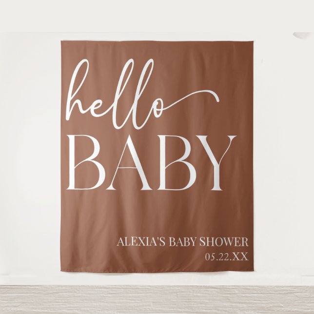 Brown Boho Bohemian Hello Baby Baby Shower Tapestry (Front)