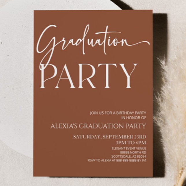 Brown Boho Bohemian Minimal Graduation Party Invitation (Creator Uploaded)
