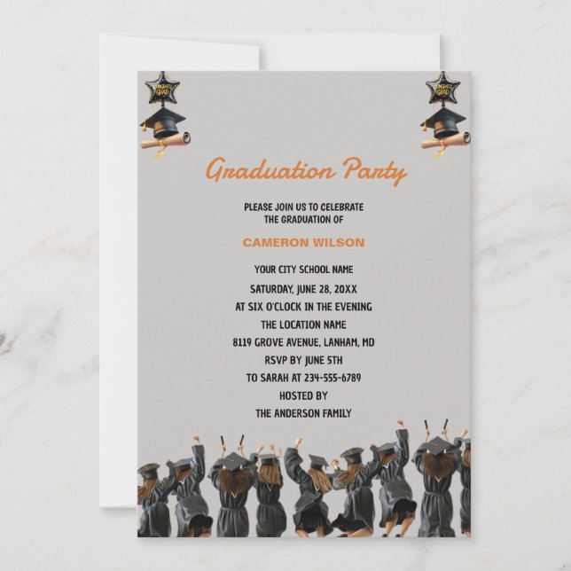 Brown Boho Bohemian Minimal Graduation Party  Invitation (Front)