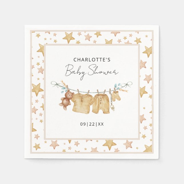 Brown Boho Clothesline Baby Shower Napkins (Front)