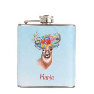 Brown Boho Deer Hip Flask