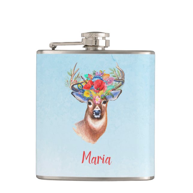 Brown Boho Deer Hip Flask (Front)