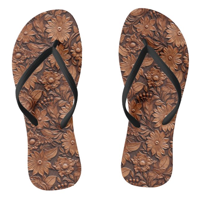Brown Boho Floral Flip Flops (Footbed)