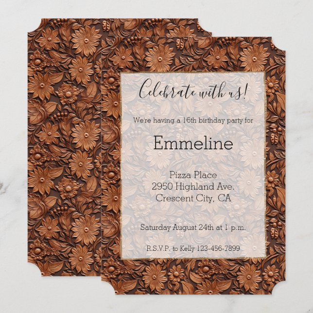 Brown Boho Floral Invitation (Front/Back)