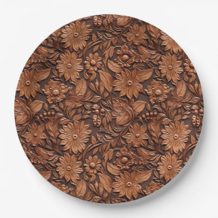 Brown Boho Floral Paper Plate