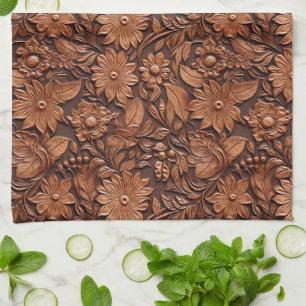 Brown Boho Floral Tea Towel