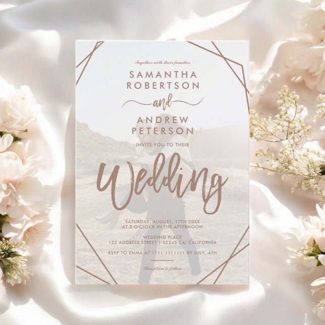 Brown boho frame simple photo script wedding invitation (Brown boho frame simple photo script wedding invitation)