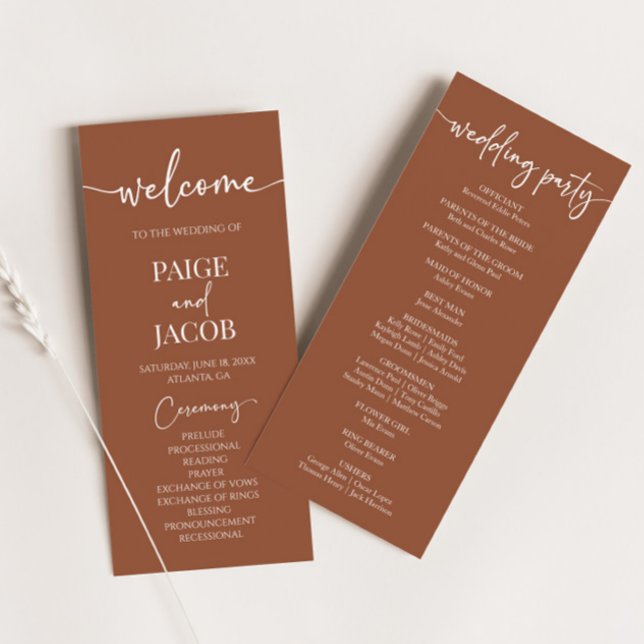 Brown Boho Minimal Minimalist Wedding Program (Creator Uploaded)