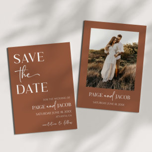 Brown Boho Minimal Wedding Save The Date Invitation
