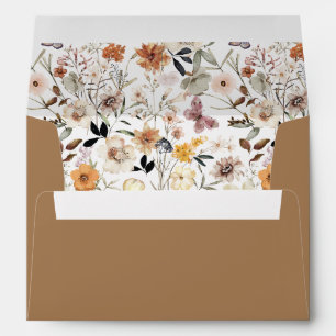 Brown Boho Wildflowers Fall Wedding Envelope