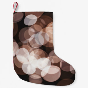 Brown bokeh lights small christmas stocking