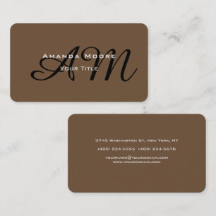 Brown Bold Monogram Modern Minimalist Stylish Business Card